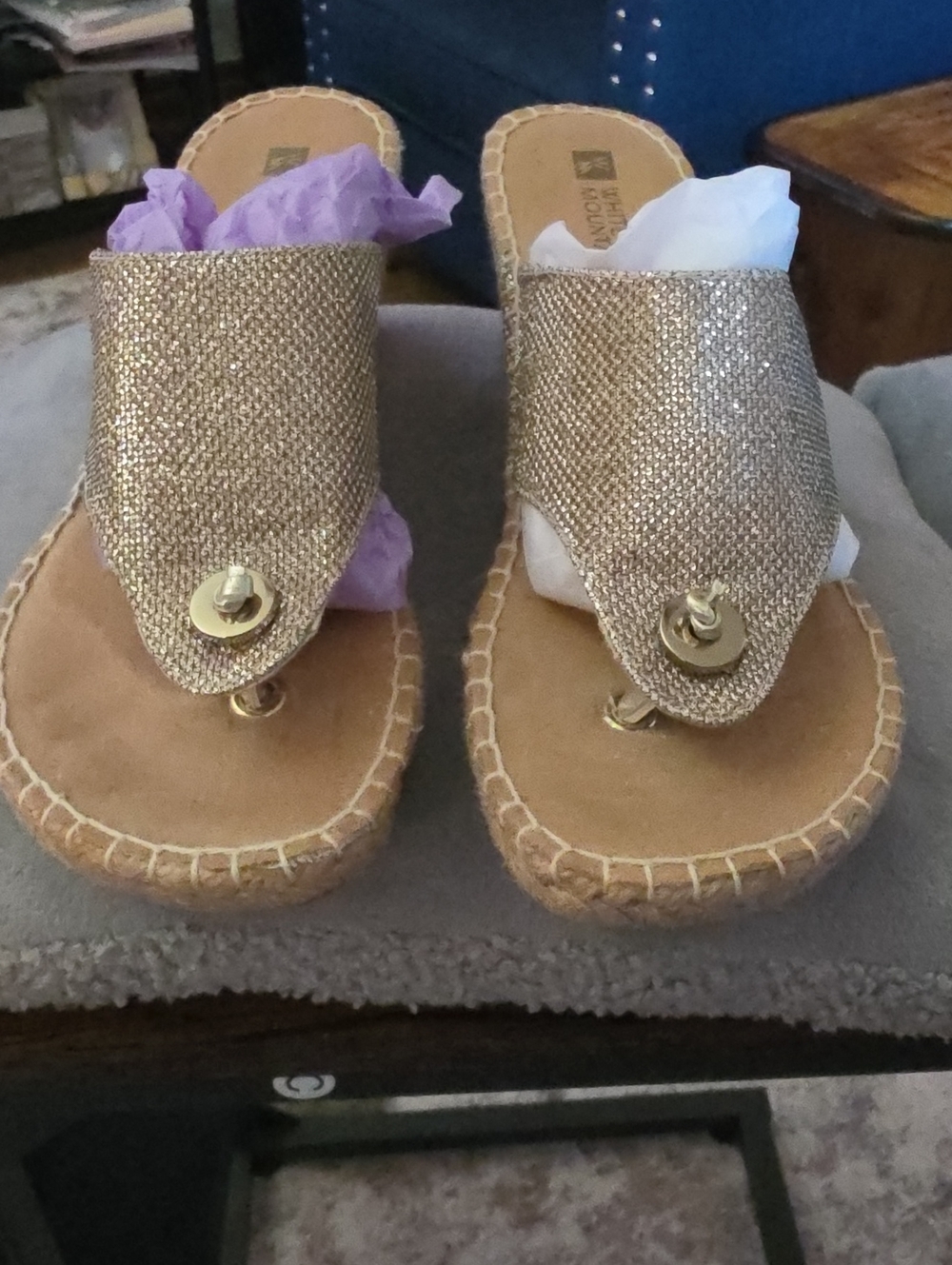 White Mountain Metallic Gold Espadrille Toe-Post Sandals
